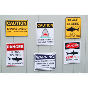 Decorate your Jaws Party with these fun shark decorative signs. You will receive a PDF file formatted 8 ½ X 11inches with 8 different Shark Warning Signs. Two of the signs can be edited with your child's name. 